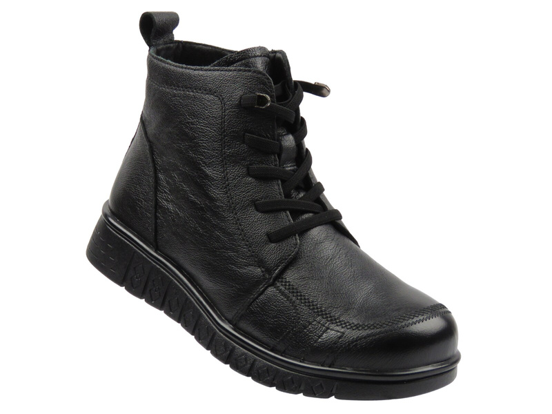 Skórzane botki damskie ocieplane czarne Cambell 25-15302