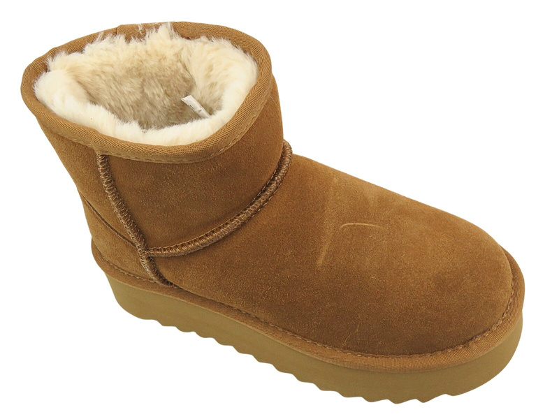 Śniegowce Skórzane Damskie Na Platformie Sokolski Z24-531 Camel Wsuwane