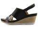 Skórzane sandały damskie na koturnie - HELIOS Komfort 299, czarne