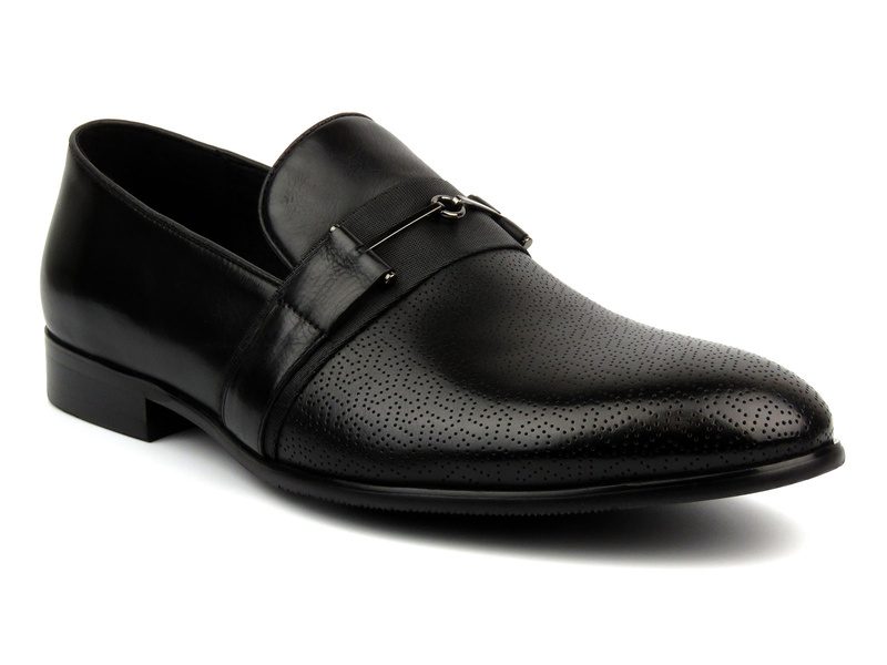 Eleganckie mokasyny, półbuty męskie JOHN DOUBARE V968-109-T1, czarne 