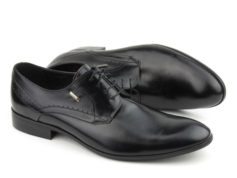 Skórzane półbuty męskie wizytowe - CONHPOL 3611-0017, czarny