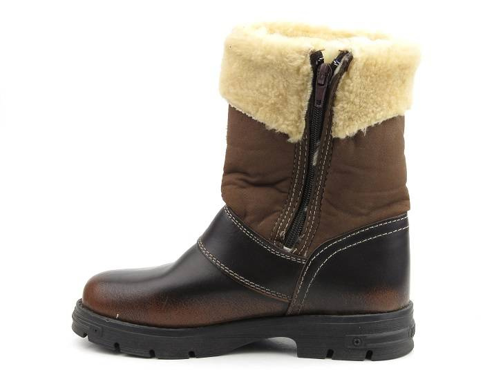 Skórzane kozaki dziecięce z wełną - HELIOS 401/2, brązowe