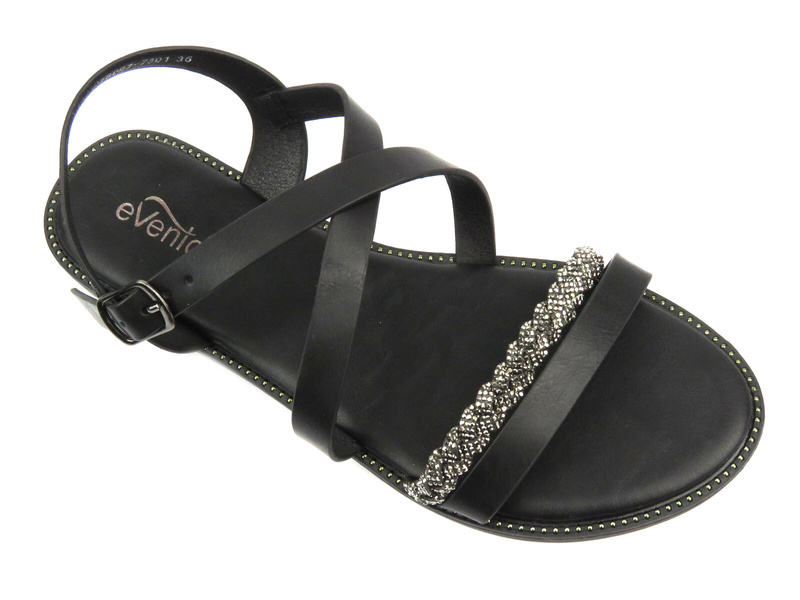 Sandały damskie na płaskiej podeszwie - Evento 24SD97-7301, czarne