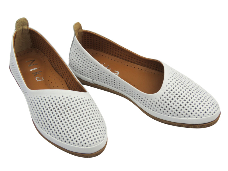 Skórzane półbuty damskie polskiej marki białe Nika Komfort H-478