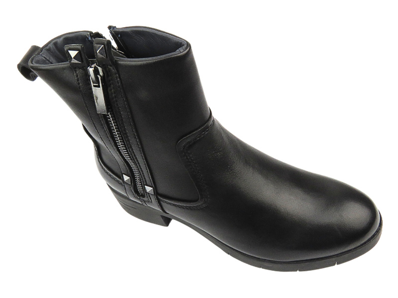 Skórzane botki damskie na obcasie - Marco Tozzi 2-25008-43, czarne