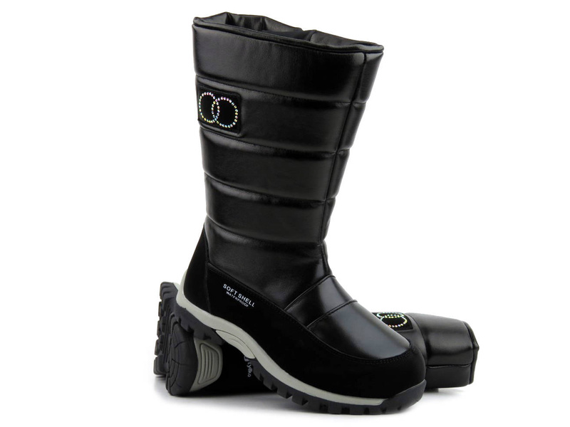Śniegowce dziecięce z softshell i membraną - WOJTYŁKO 23038, czarne