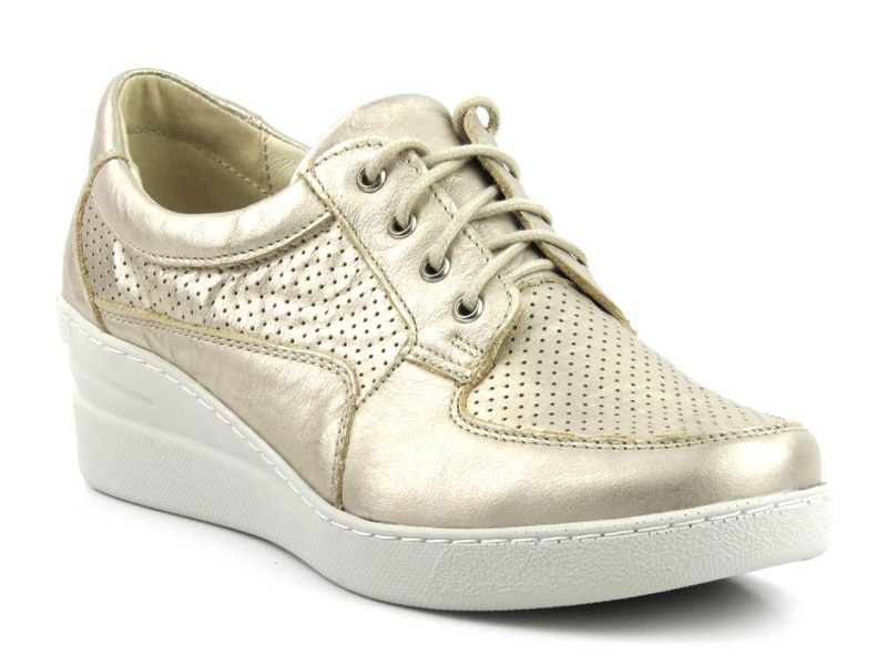 Skórzane półbuty damskie na koturnie - HELIOS Komfort 373, złote