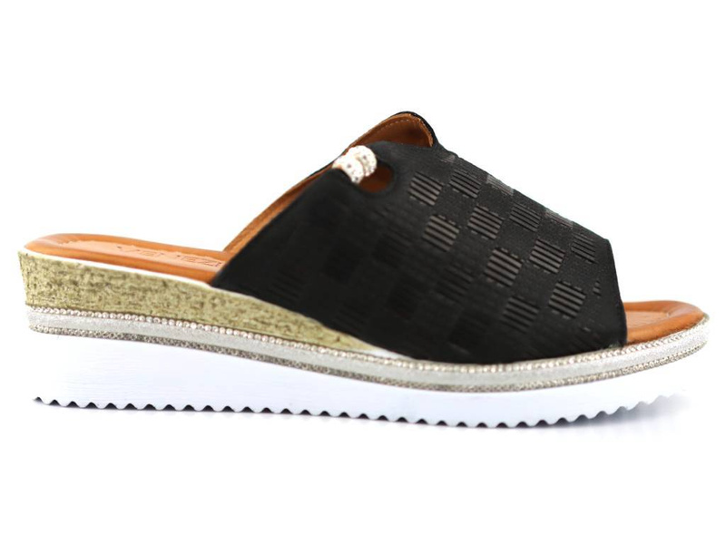 Czarne klapki damskie na koturnie - VENEZIA 003 MERTER