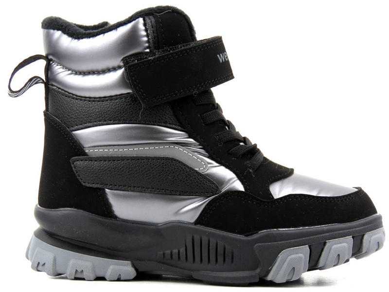 Śniegowce dziecięce ocieplone wełną - WEESTEP R069857722TH, czarno-srebrne