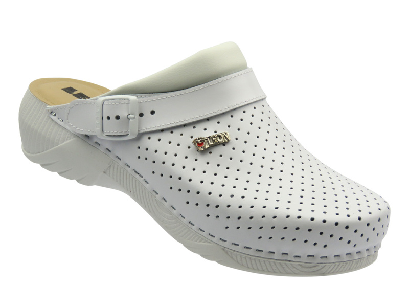 Skórzane klapki damskie białe Leon 3300