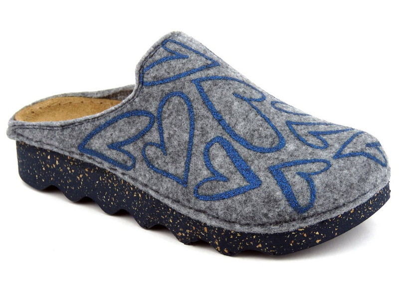 Kapcie damskie z ekologicznego filcu - INBLU DK-07, szare w serca