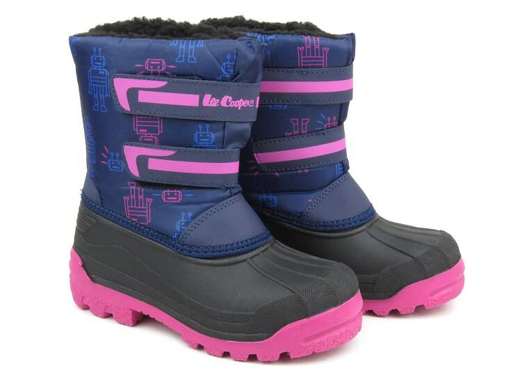 Śniegowce dziecięce ze ściągaczem - LEE COOPER LCJ-23-44-2007K, granatowe z różowym