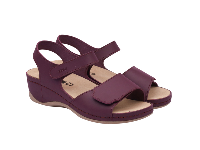 Sandały damskie na rzepy bordowe Leon 2024