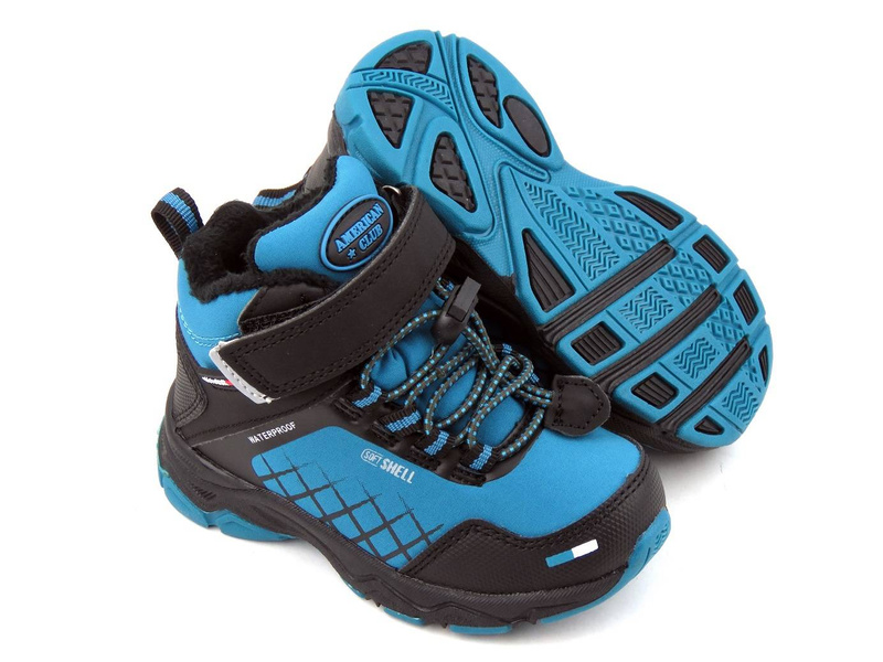 Śniegowce, buty zimowe dziecięce SoftShell - AMERICAN CLUB HL 36/21, czarno-niebieskie