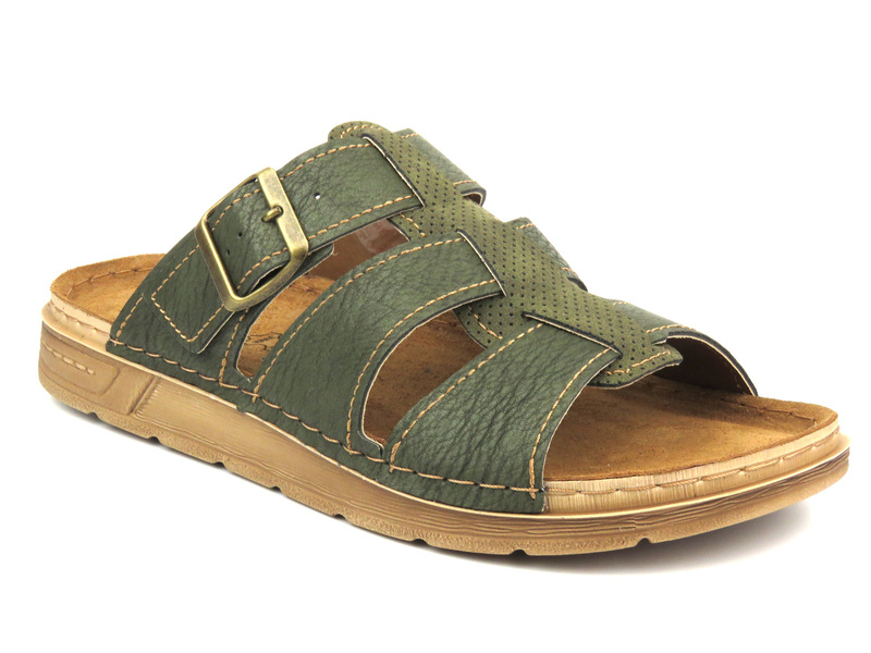 Wygodne klapki męskie na klamrę- INBLU DS-02, zielone