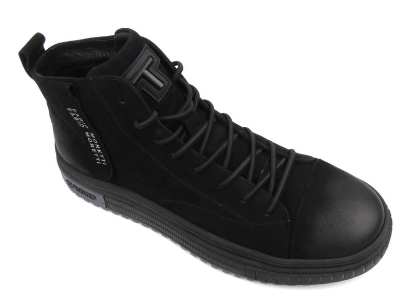 Skórzane sneakersy, trzewiki męskie za kostkę - Fabio Moretti N2735-1-1, czarne