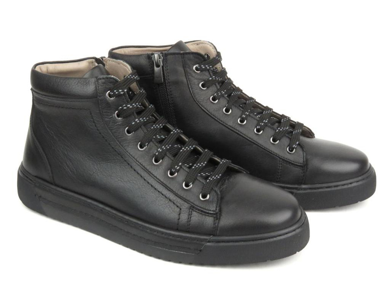 Skórzane trampki męskie - VENEZIA 242591, czarne