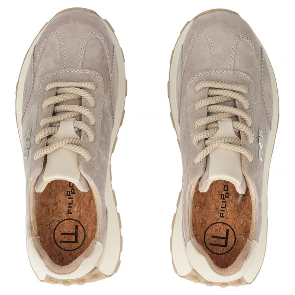 Wygodne sneakersy damskie ze skóry naturalnej zamszowej na platformie Filippo DP7498/26, beżowe
