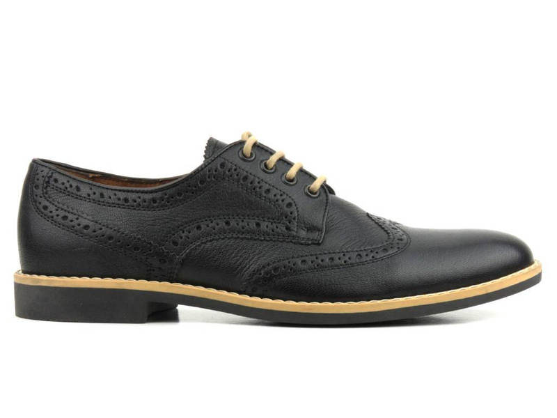 Skórzane lekkie półbuty męskie - CONHPOL 6169-1069, czarny