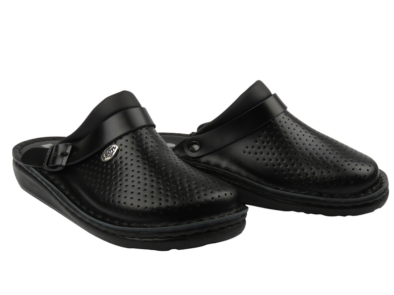 Skórzane Klapki Męskie Leon 300M czarne