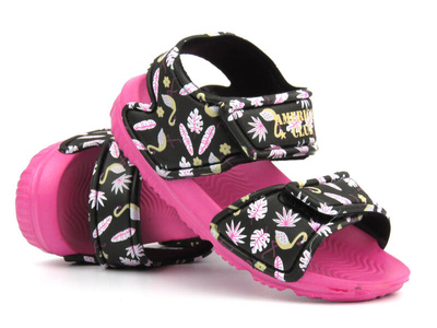 Piankowe sandałki dziecięce czarno-różowe American Club NH 142,143/24