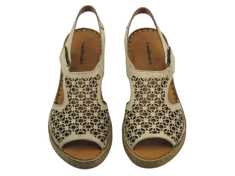 Sandały damskie na koturnie - Comfortabel 710226-08, beżowe