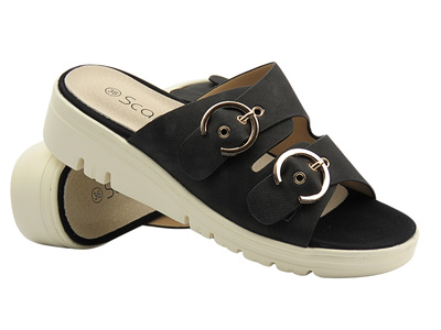 Klapki damskie zapinane na klamry czarne Scalina 834370