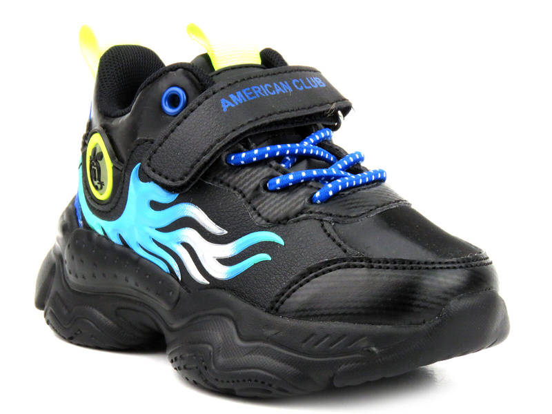 Buty sportowe, adidasy dziecięce na grubej podeszwie- AMERICAN CLUB BD 15/21, czarno-niebieskie