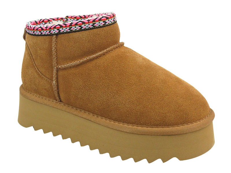 Wygodne śniegowce damskie z miękkiej skóry - Sokolski Z24-530, camel