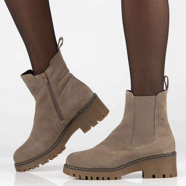 Skórzane botki, trapery damskie na platformie- Filippo DBT4805/23, beżowe