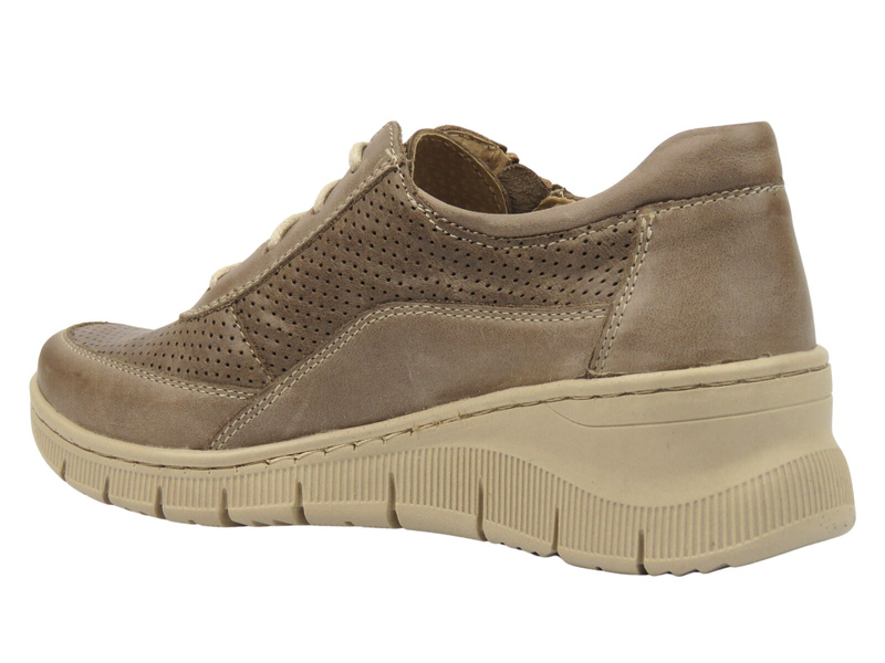 Skórzane półbuty, sneakersy damskie  - Helios 427, beżowe