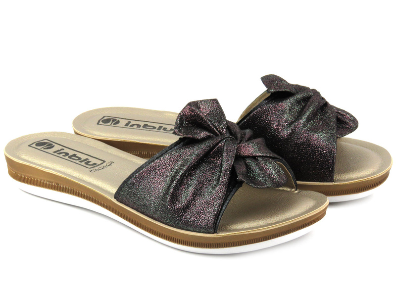 Miękkie klapki damskie z kokardą - INBLU BA-42, czarne