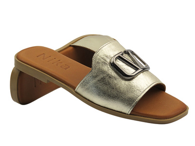 Skórzane klapki damskie złote Nika Komfort H-483/2