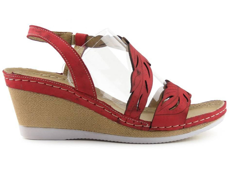 Sandały damskie na koturnie - HELIOS 268, czerwone