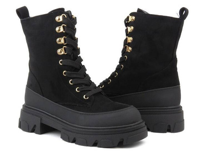 Botki, trapery damskie ze skóry ekologicznej - Potocki 22-11067, czarne