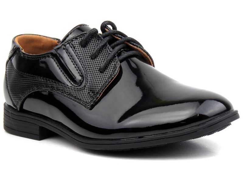 Eleganckie półbuty wizytowe, buty komunijne - WOJTYŁKO 1196, czarne lakierki