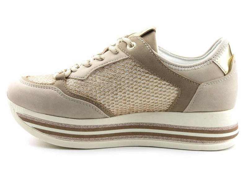 Sneakersy damskie na platformie - BUGATTI 431-88009-5454, beżowe, błyszczące