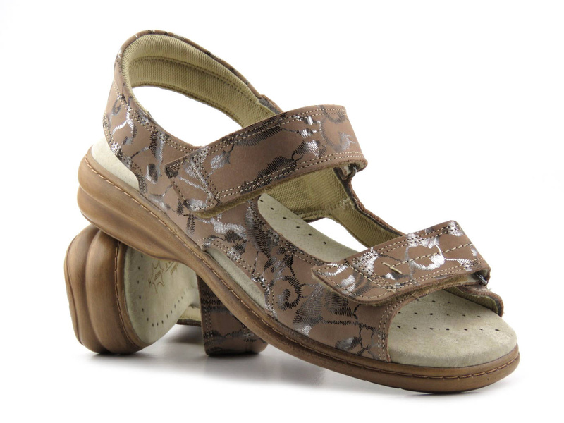 Wygodne, skórzane sandały damskie profilaktyczne - KOSELA MEDIC 9154, beżowe w liście