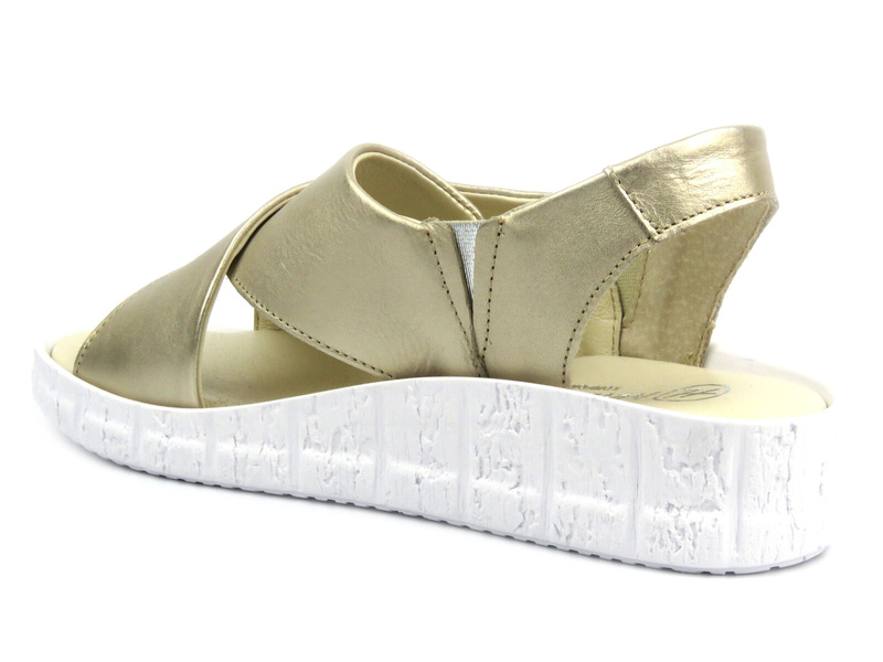 Skórzane sandały damskie na platformie - HELIOS Komfort 132, złote