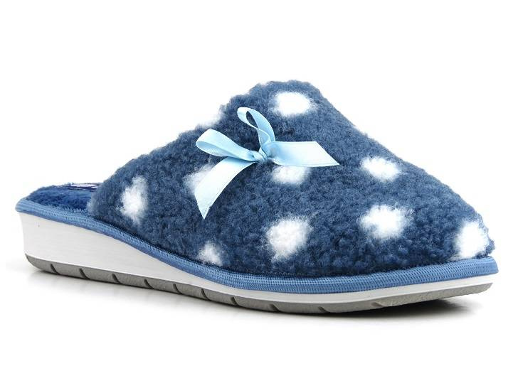 Miękkie kapcie, bambosze damskie w groszki - INBLU URSULA, granatowe