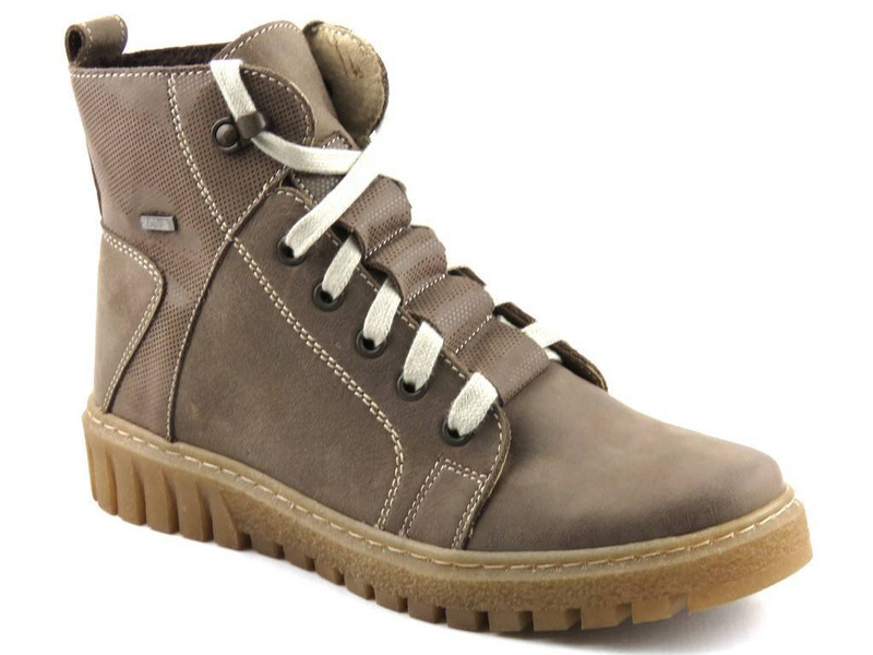 Skórzane trapery damskie HELIOS Komfort 577, ciemny beż 