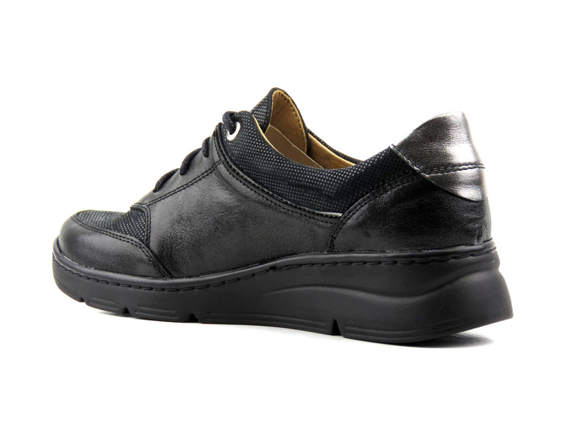 Skórzane półbuty damskie w stylu sportowym - HELIOS Komfort 386, czarne