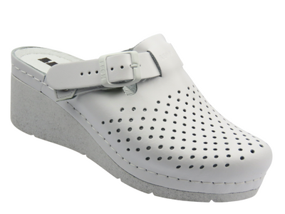 Skórzane Klapki Damskie Leon 1000, białe