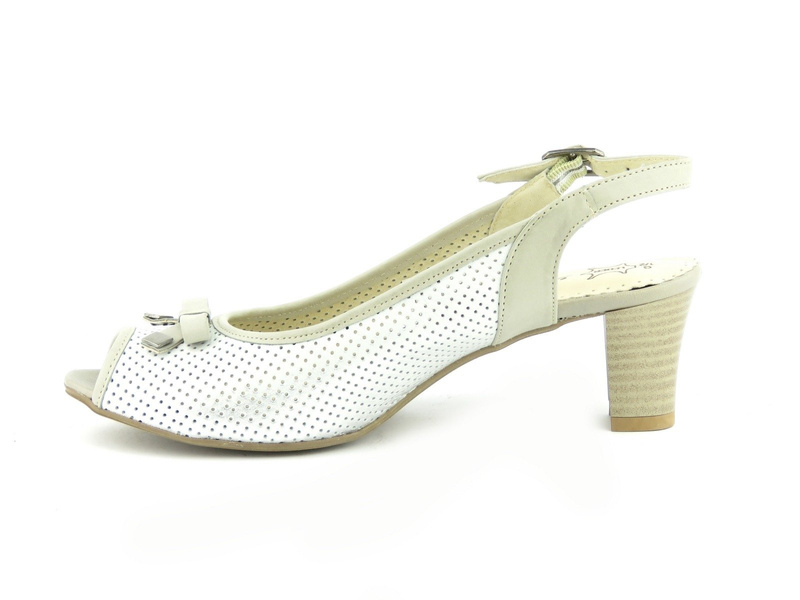 Skórzane sandały damskie na obcasie - AXEL 2222, srebrne