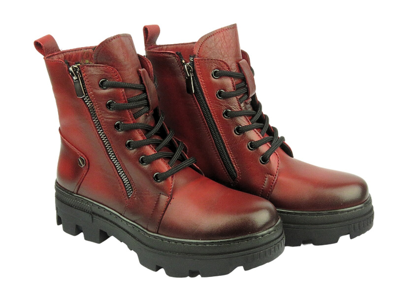 Botki damskie skórzane - VACARRO 1002, czerwone