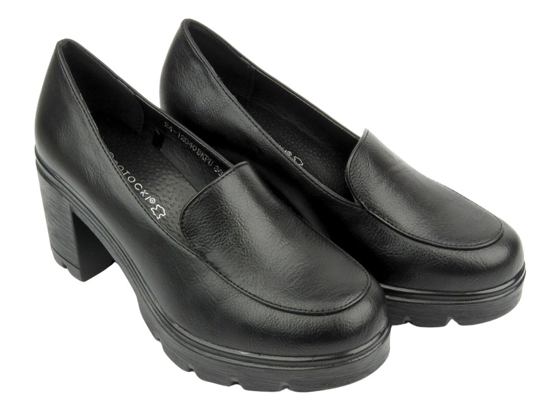 Eleganckie buty damskie na klocku - Potocki 24-2-12040, czarne