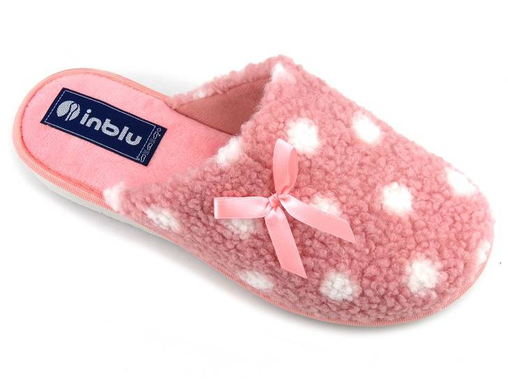 Miękkie kapcie, bambosze damskie w groszki - INBLU URSULA, różowe
