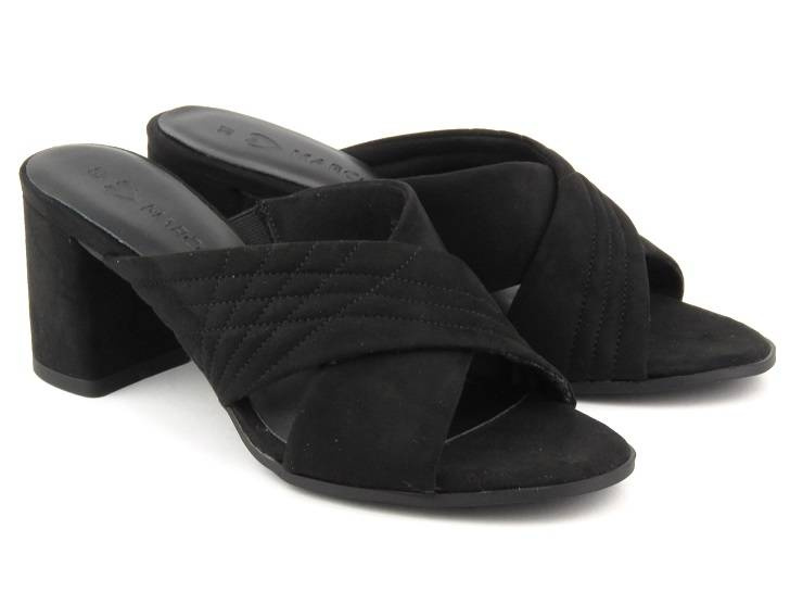 Klapki damskie na słupku - Marco Tozzi 27220, czarne