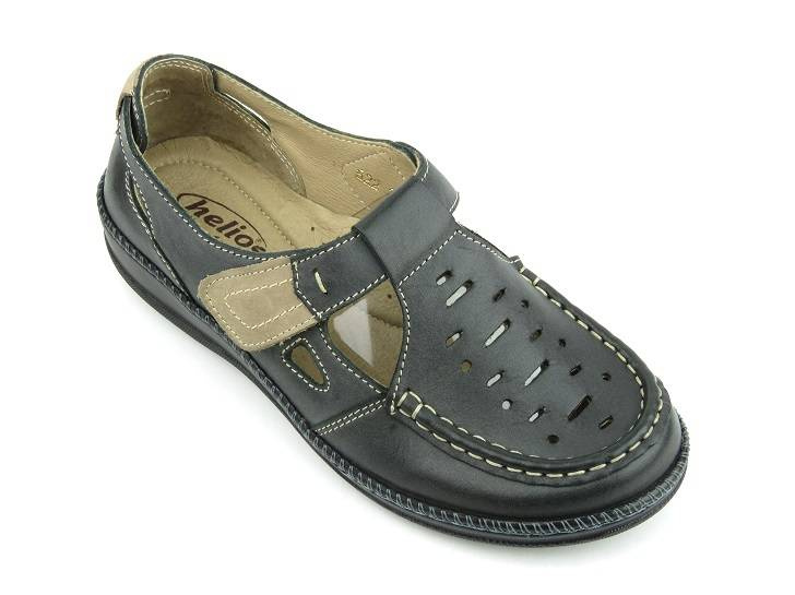 Ażurowe półbuty damskie grafitowe podeszwa 6 cm Helios Komfort 622