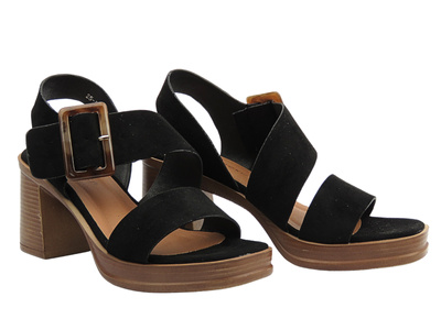 Sandały damskie na wygodnym obcasie czarne Potocki 25-54307